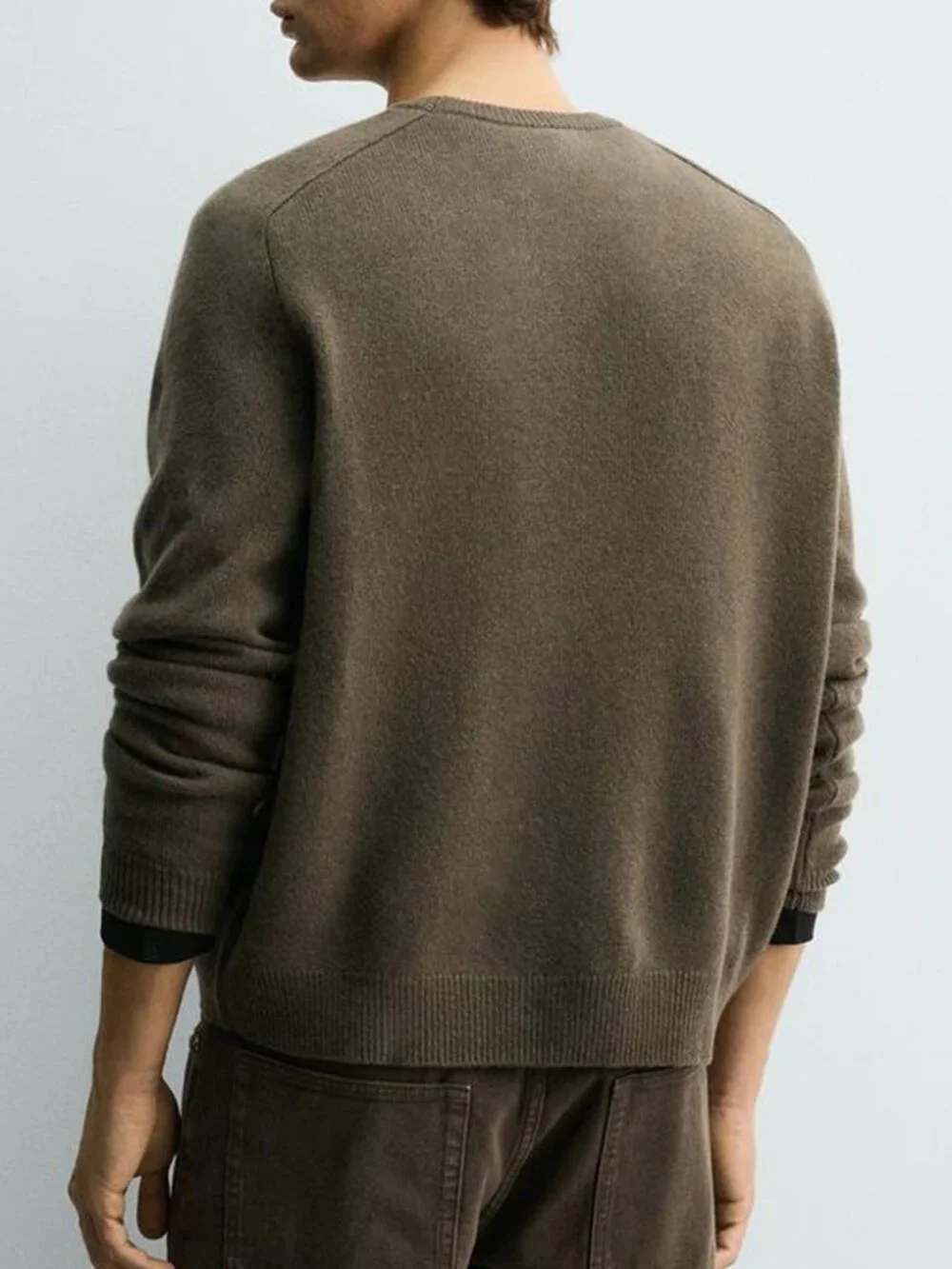 NEW Zara Men's Regular Fit Wool Cashmere Blend Crewneck Sweater Jumper Olive $99